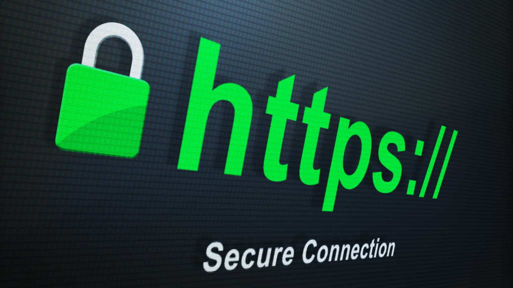 Padlock beside HTTPS text indicating a secure website connection