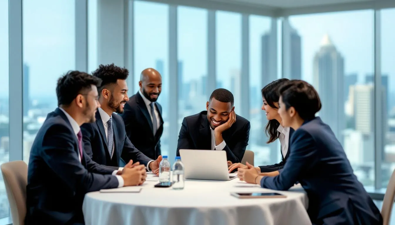 In the image, a diverse group of Southeast Asian professionals is engaged in networking at an event in Brunei, exchanging ideas and contact information to enhance their lead generation strategies. The atmosphere is lively, reflecting collaboration and the importance of building connections for future business opportunities.