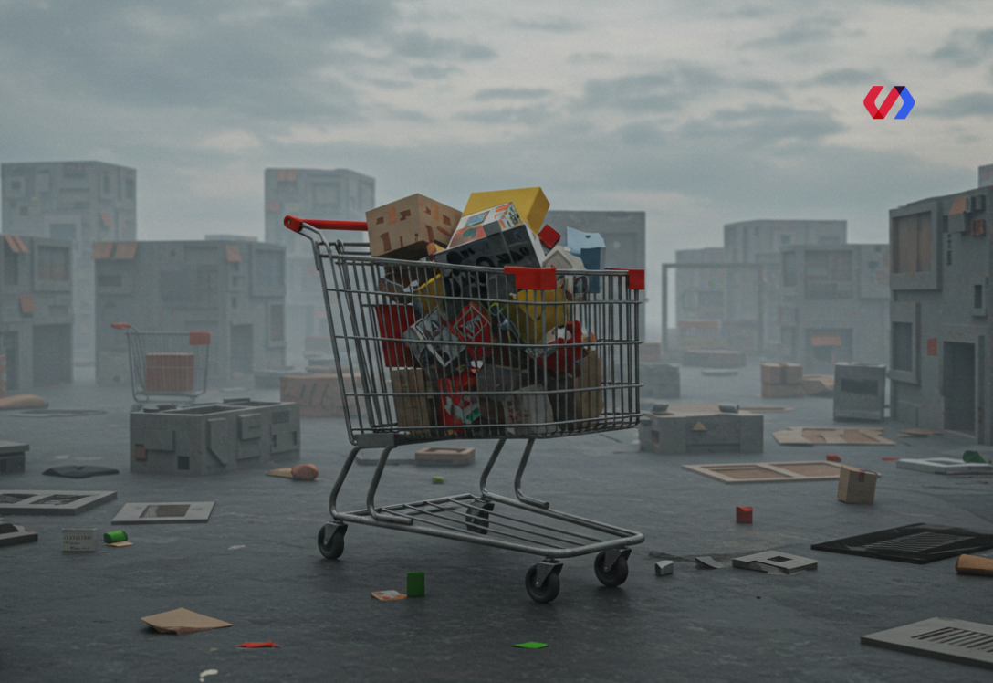 Abandoned shopping cart in a deserted online marketplace.